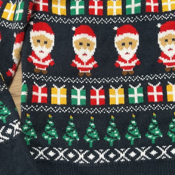 Ugly Christmas sweater Santa Christmas gift Christmas trees oversized navy blue - Picture 2 of 2